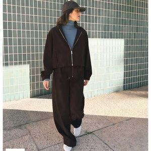 ZARA Track Set | Elastic Waist Wide Leg Pants & Hooded Sweatshirt Small, NWT